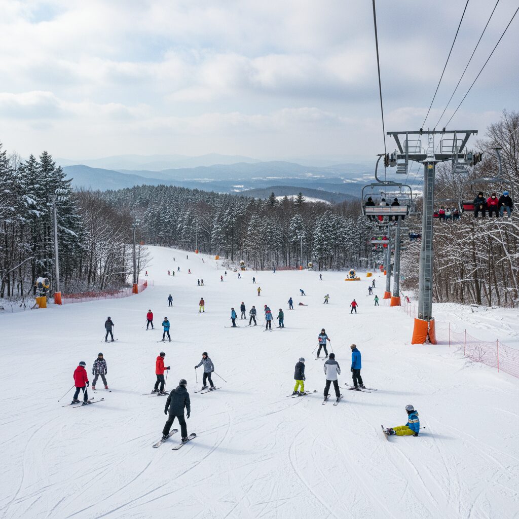 곤지암리조트 스키장의 초보자 슬로프와 리프트 풍경
