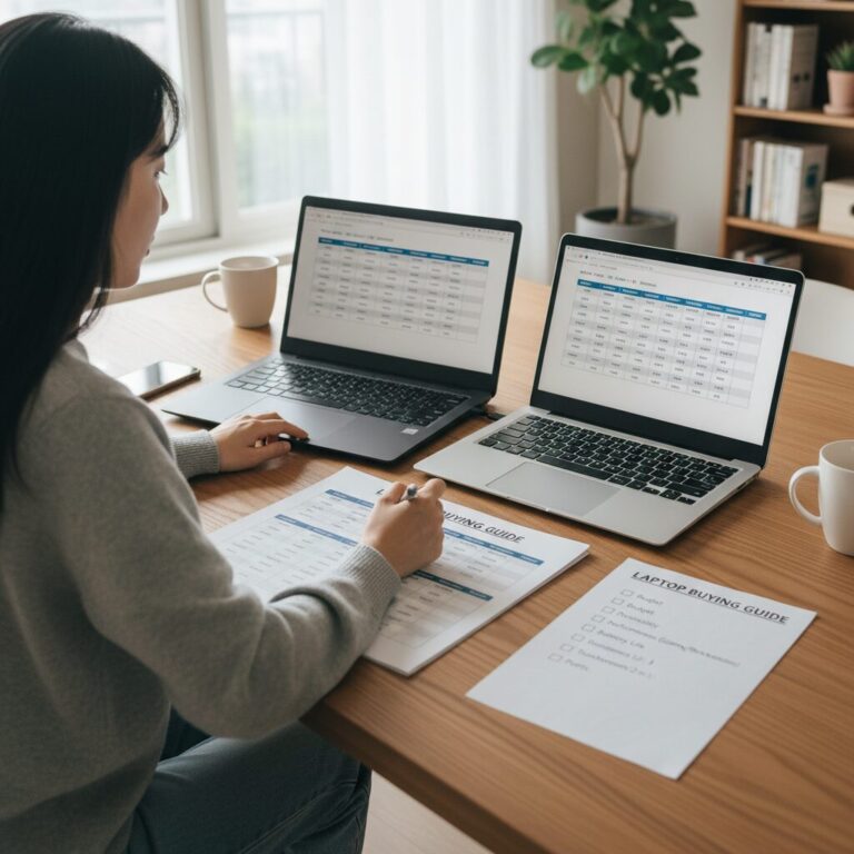 다양한 노트북 스펙을 비교하는 표와 체크리스트