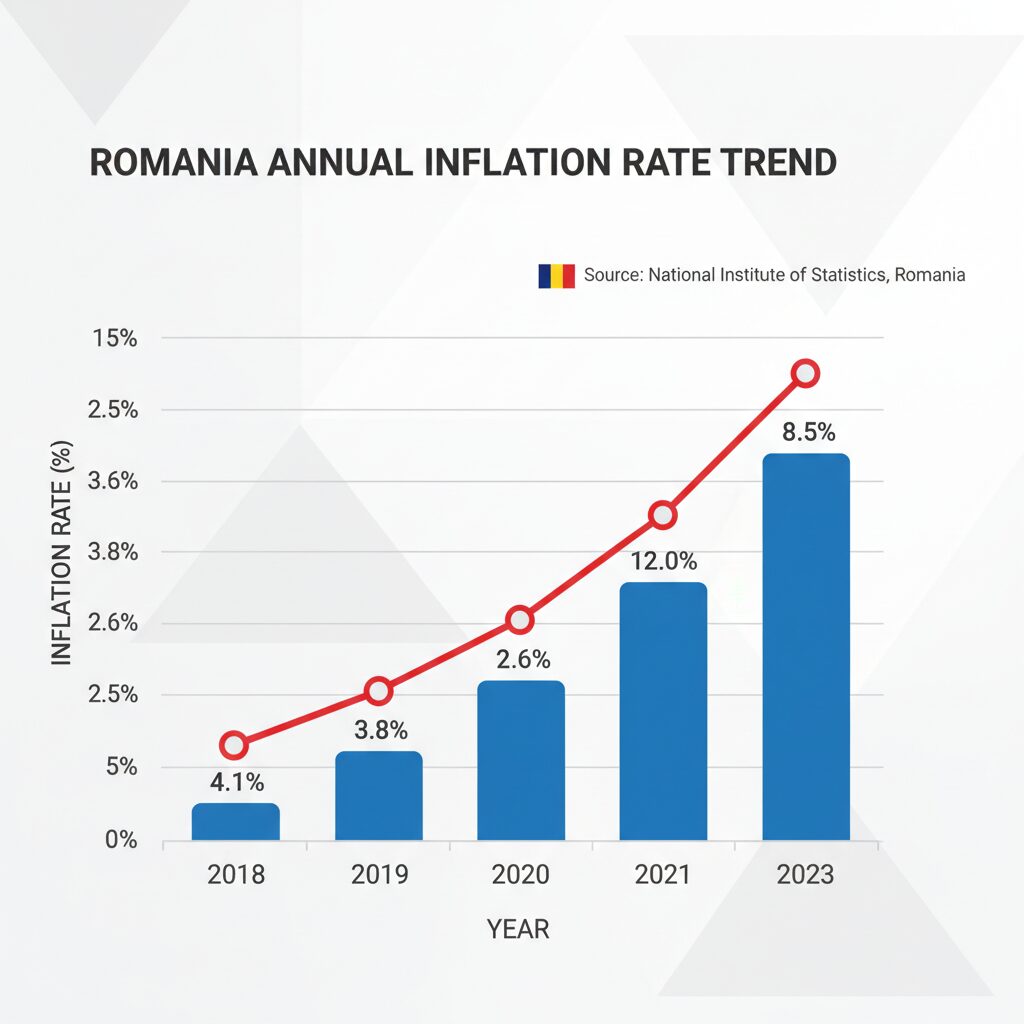 루마니아의 연도별 물가상승률 추이를 보여주는 그래프
