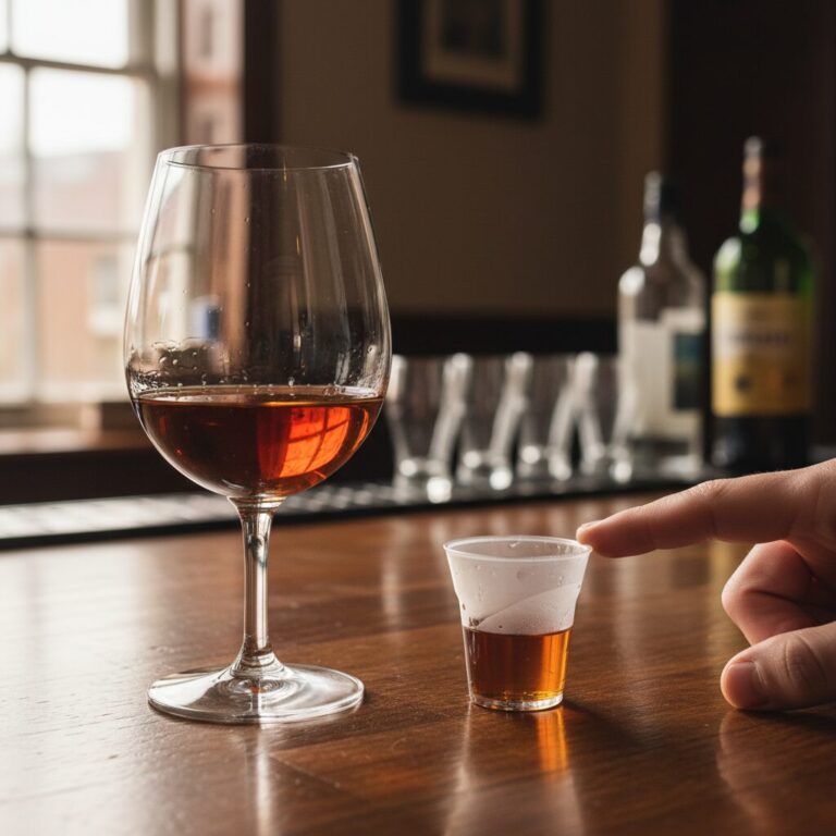 큰 시음잔과 작은 플라스틱 시음잔이 나란히 놓여 비교되고 있는 모습