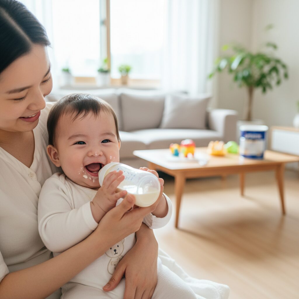 압타밀 분유를 먹고 행복한 아기