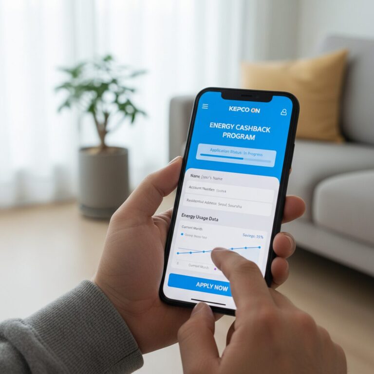스마트폰으로 한전ON 앱에서 에너지 캐시백 신청하는 화면