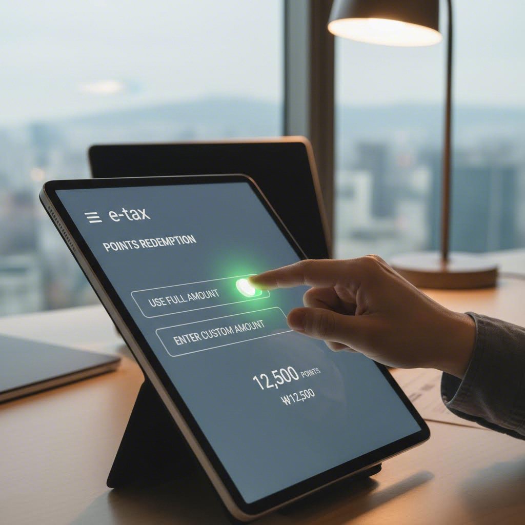 이택스 결제 화면에서 마일리지 사용 선택하는 모습