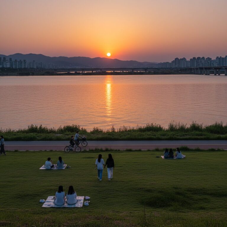 난지한강공원에서 바라본 노을과 한강 풍경