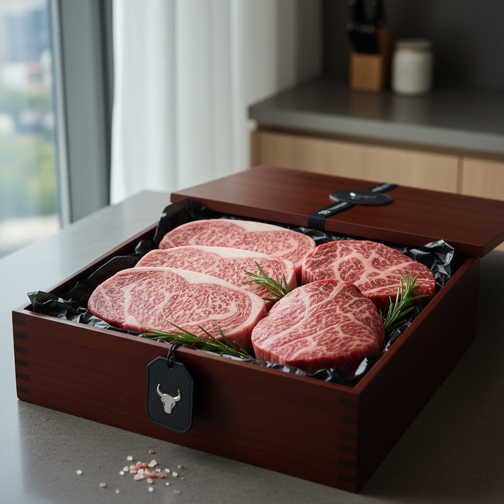신선한 한우 등심과 안심이 담긴 고급 선물용 박스