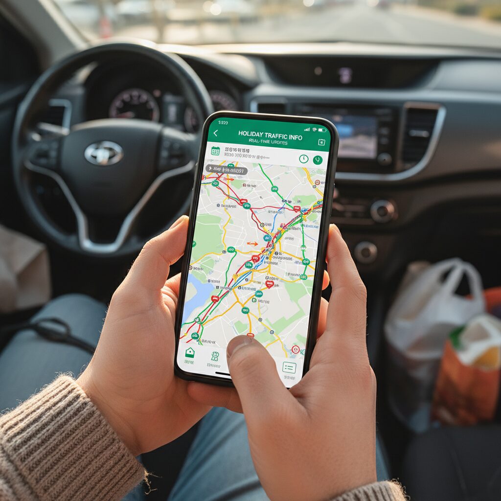 스마트폰으로 명절 교통정보 앱 확인하는 모습