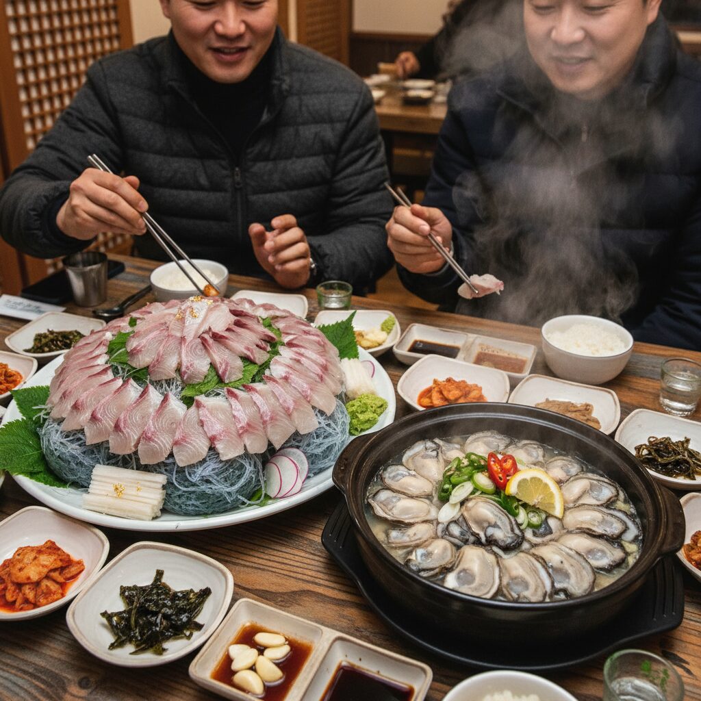 일산대방어 통영굴찜의 푸짐한 대방어와 굴찜 세트 메뉴