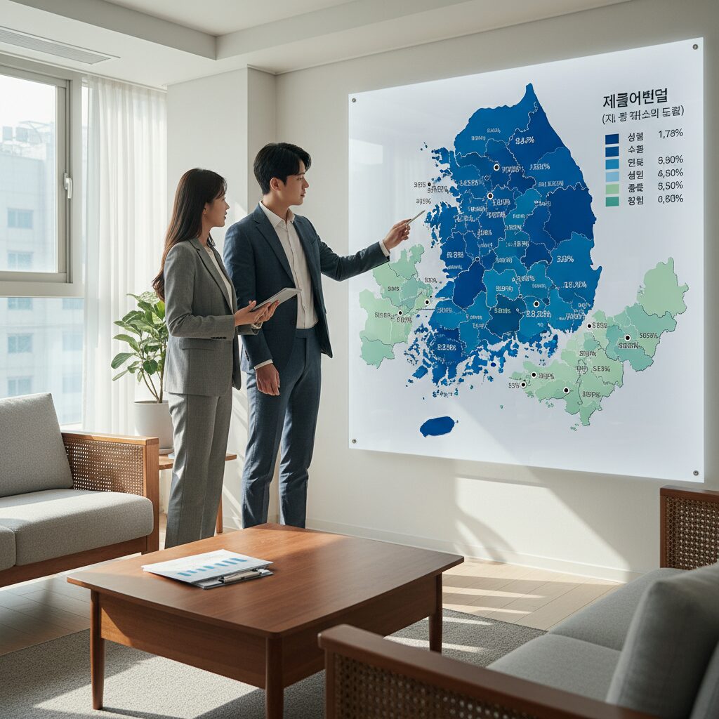 한국 지역별 아파트 전세가율 지도