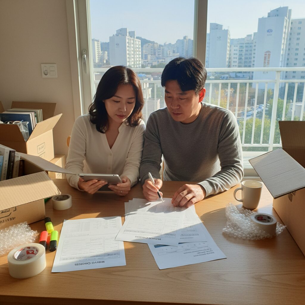 이사 체크리스트와 업체 견적 비교하는 모습