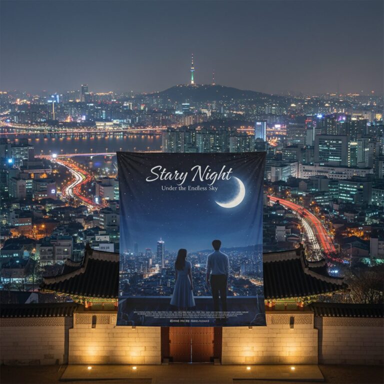 별이 빛나는 밤에 영화 포스터 야경 배경