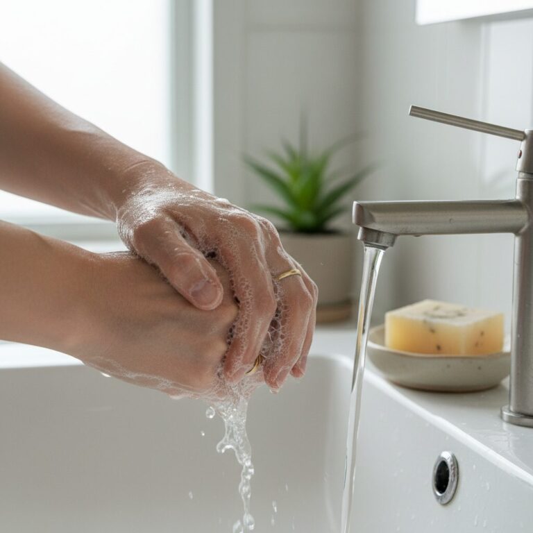 비누로 꼼꼼하게 손을 씻고 있는 여자의 손 모습