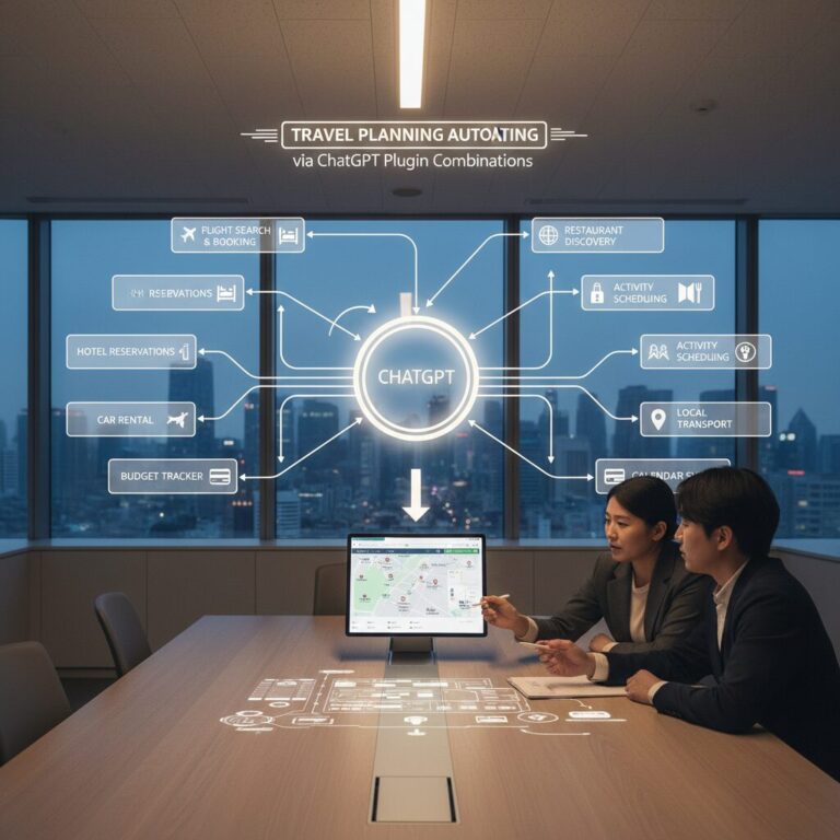 챗GPT 플러그인 조합을 통한 여행 계획 자동화 예시 다이어그램