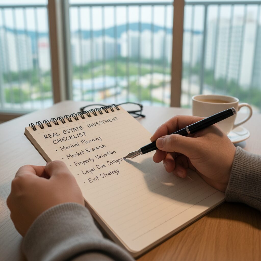 부동산 투자 전 체크리스트 노트와 펜