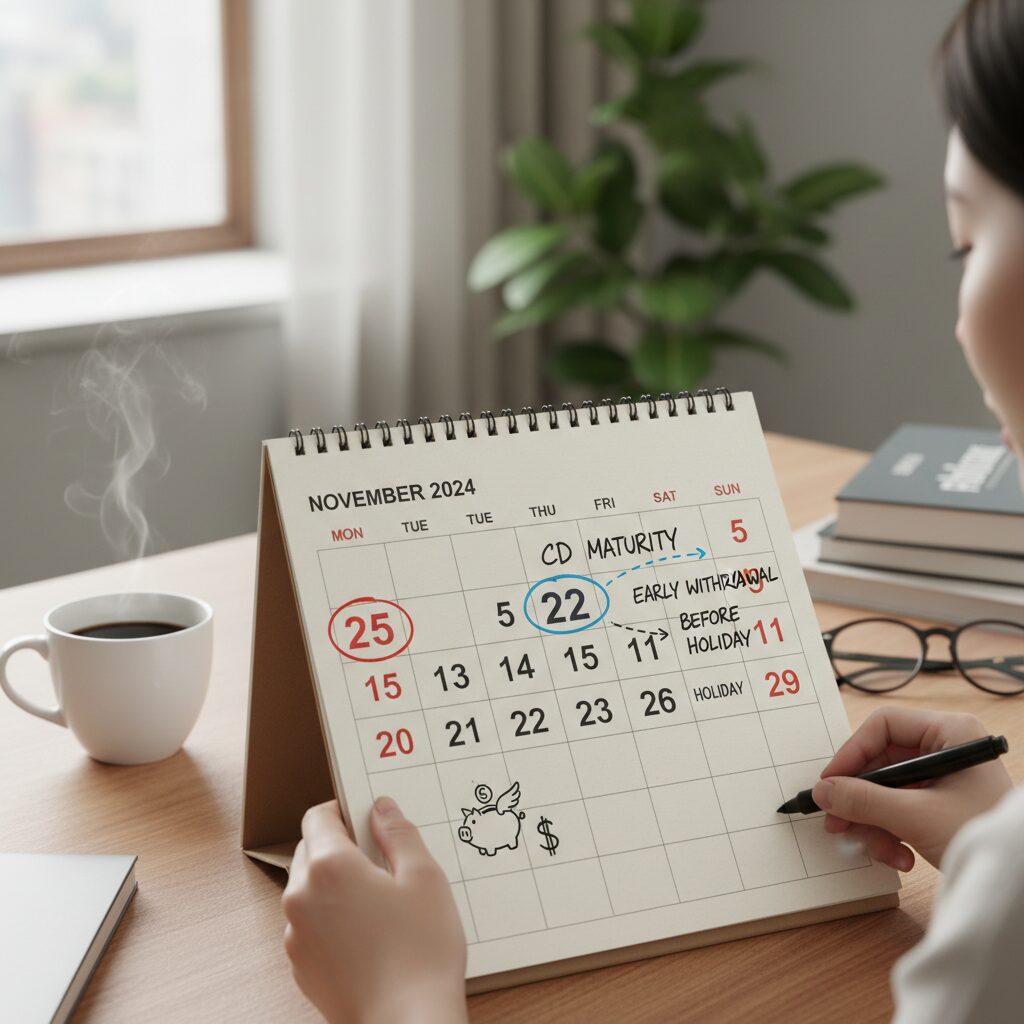 달력에 표시된 적금 만기일과 휴일 전 해지 시기