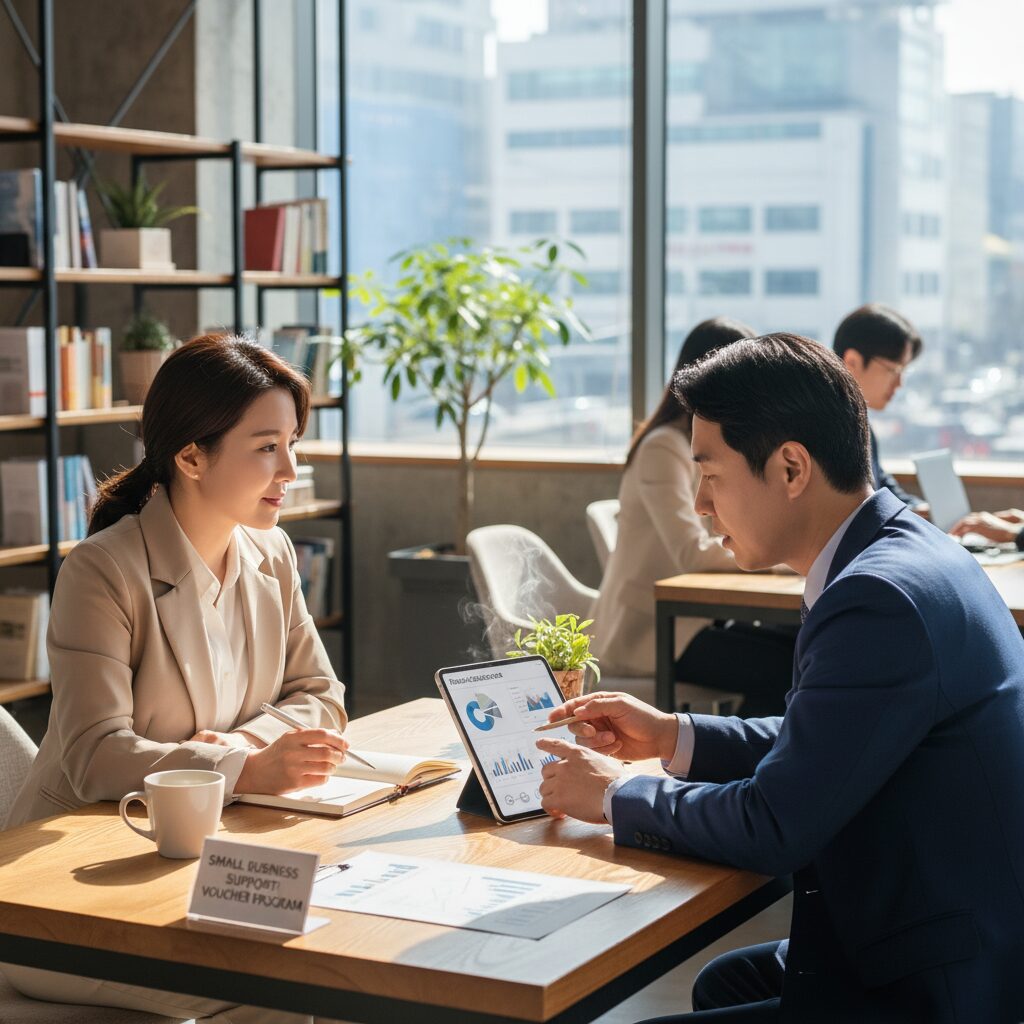 소상공인 바우처로 전문 컨설턴트와 미팅하는 모습