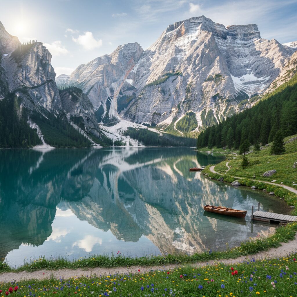 스위스 알프스 산맥과 호수의 장엄한 풍경