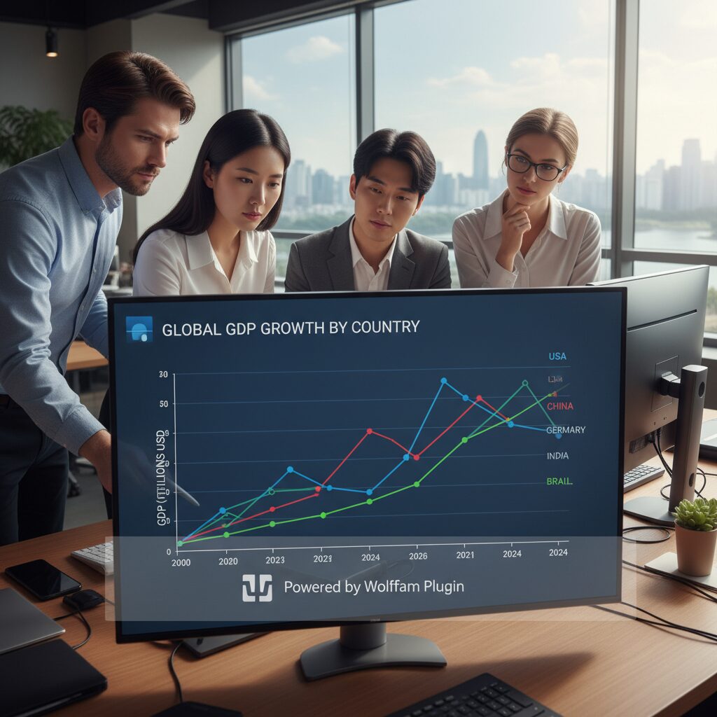 Wolfram 플러그인이 생성한 국가별 GDP 변화 비교 그래프