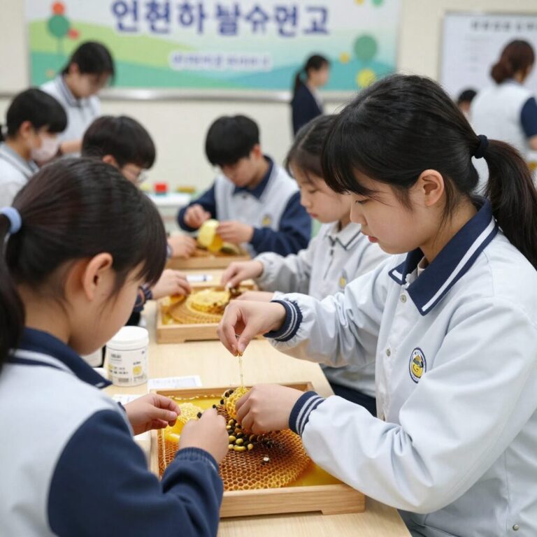 인천하늘고등학교 양봉동아리 Beekeepers가 꿀벌의 날 행사에서 체험 부스를 운영하는 모습