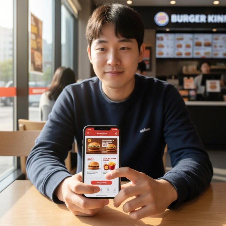 버거킹 모바일 앱에서 할인 쿠폰을 확인하는 화면