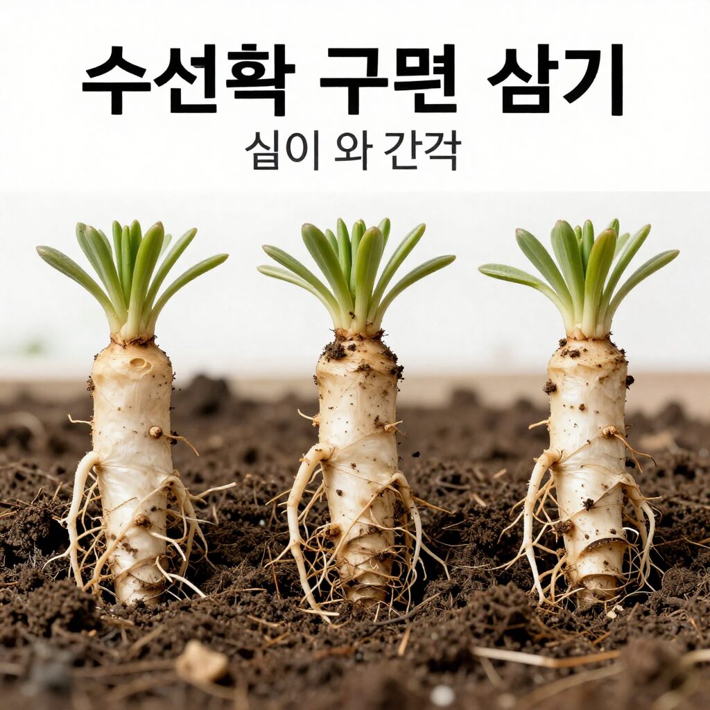 수선화 키우기와 구근 보관의 모든 것 수선화 구근 심기 깊이와 간격을 그림으로 보여주는 안내 이미지