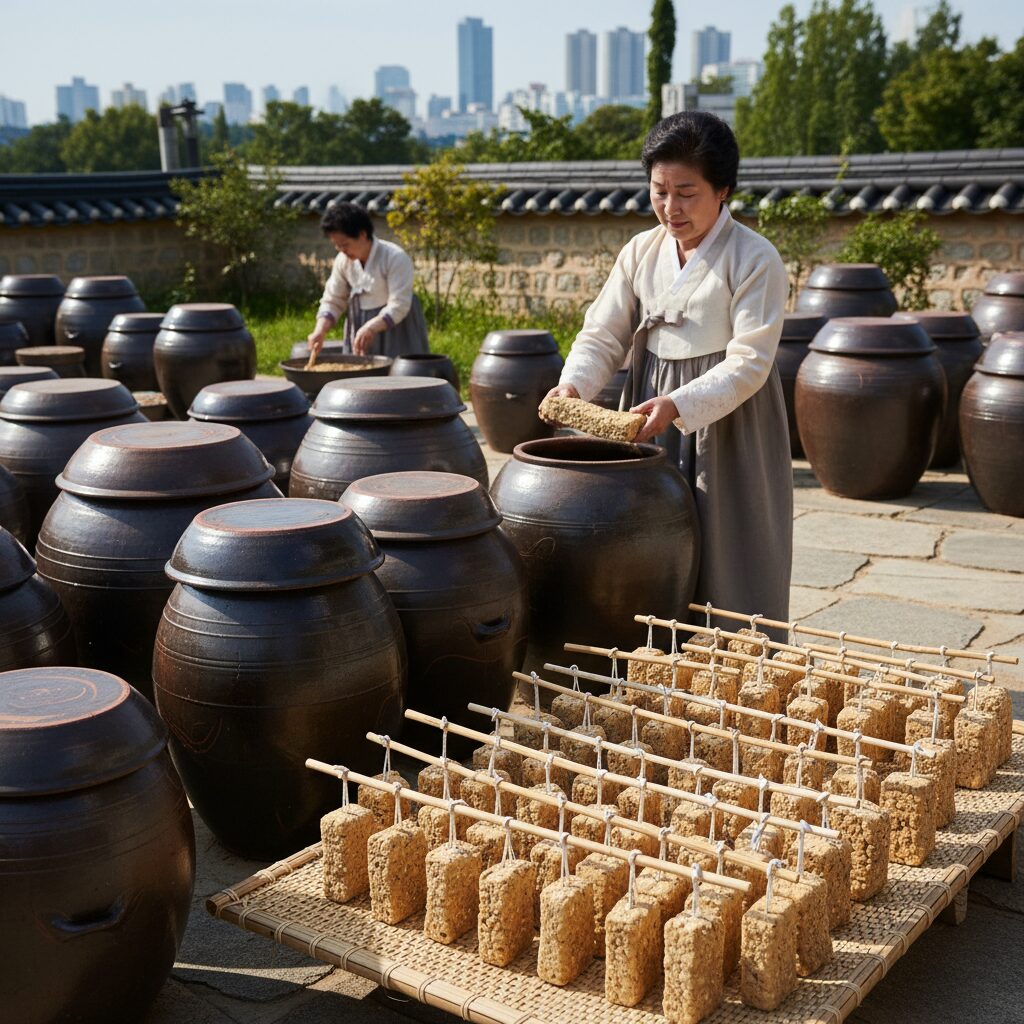 된장 항아리와 메주 준비 사진