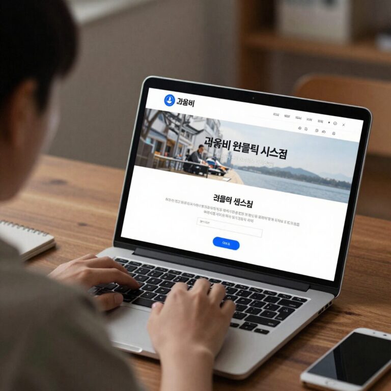 노트북으로 교육비 원클릭 시스템 홈페이지에 접속하여 신청하는 모습