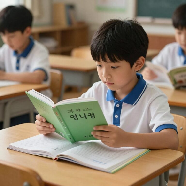 초등학교 6학년 아이가 영어책을 보며 계획을 세우고 있는 모습