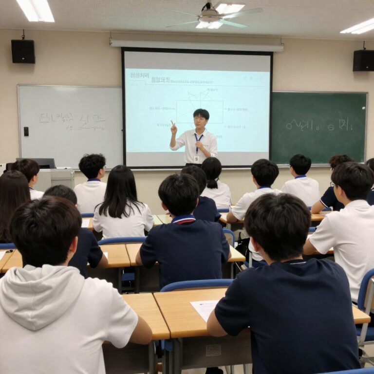 청소년들이 팀을 이루어 비즈니스 아이디어를 발표하고 있는 창업 교육 워크숍 현장