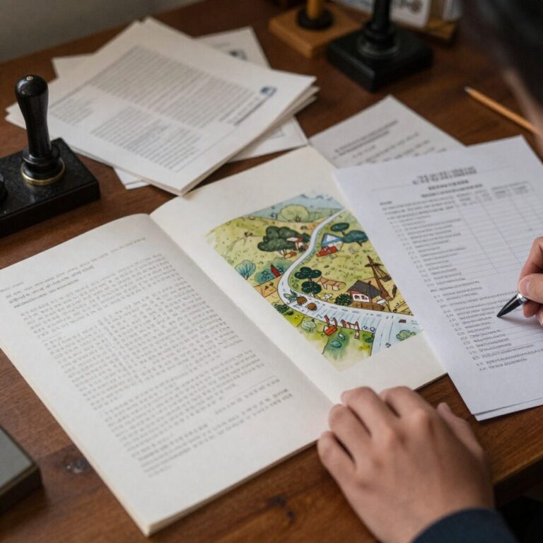 농지 증여 등기를 위해 책상 위에 놓인 각종 서류와 도장들