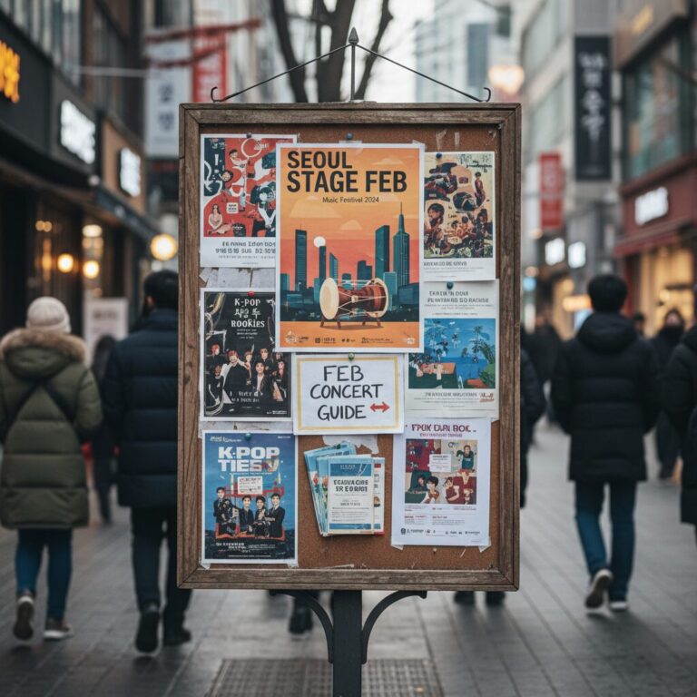 서울 2월 공연 포스터와 정보를 담은 안내판 이미지