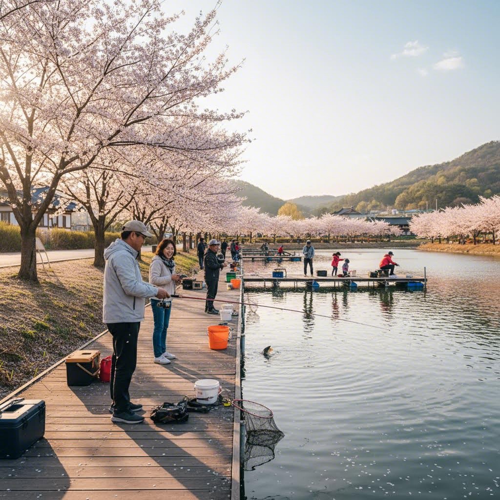 선재낚시공원에서 봄 낚시를 즐기는 모습