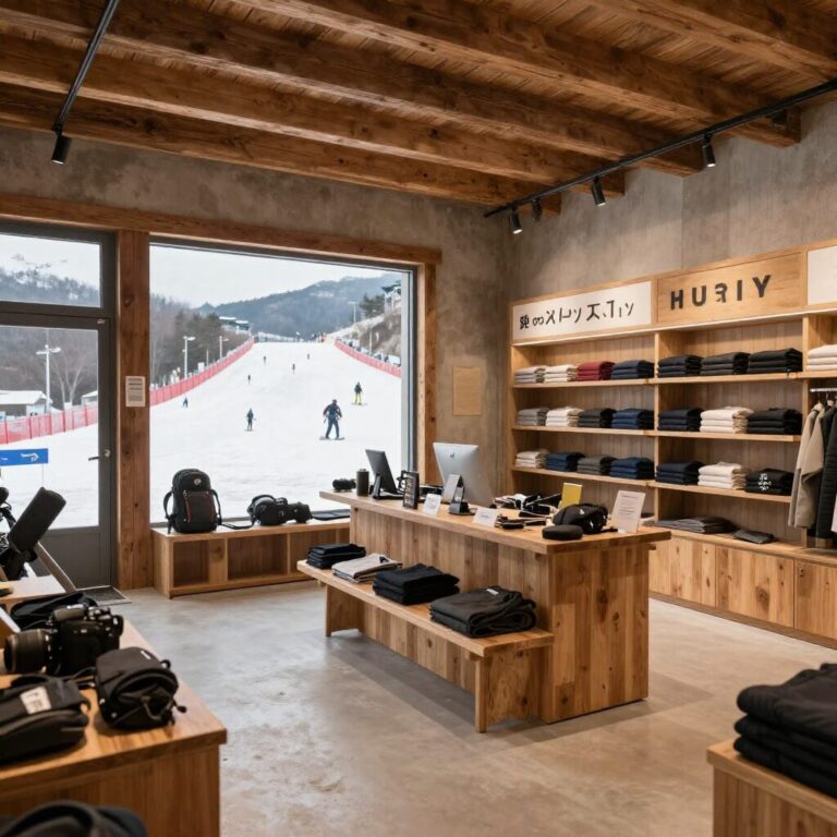 정리되어 있고 넓은 곤지암 스키장 렌탈샵 내부 모습