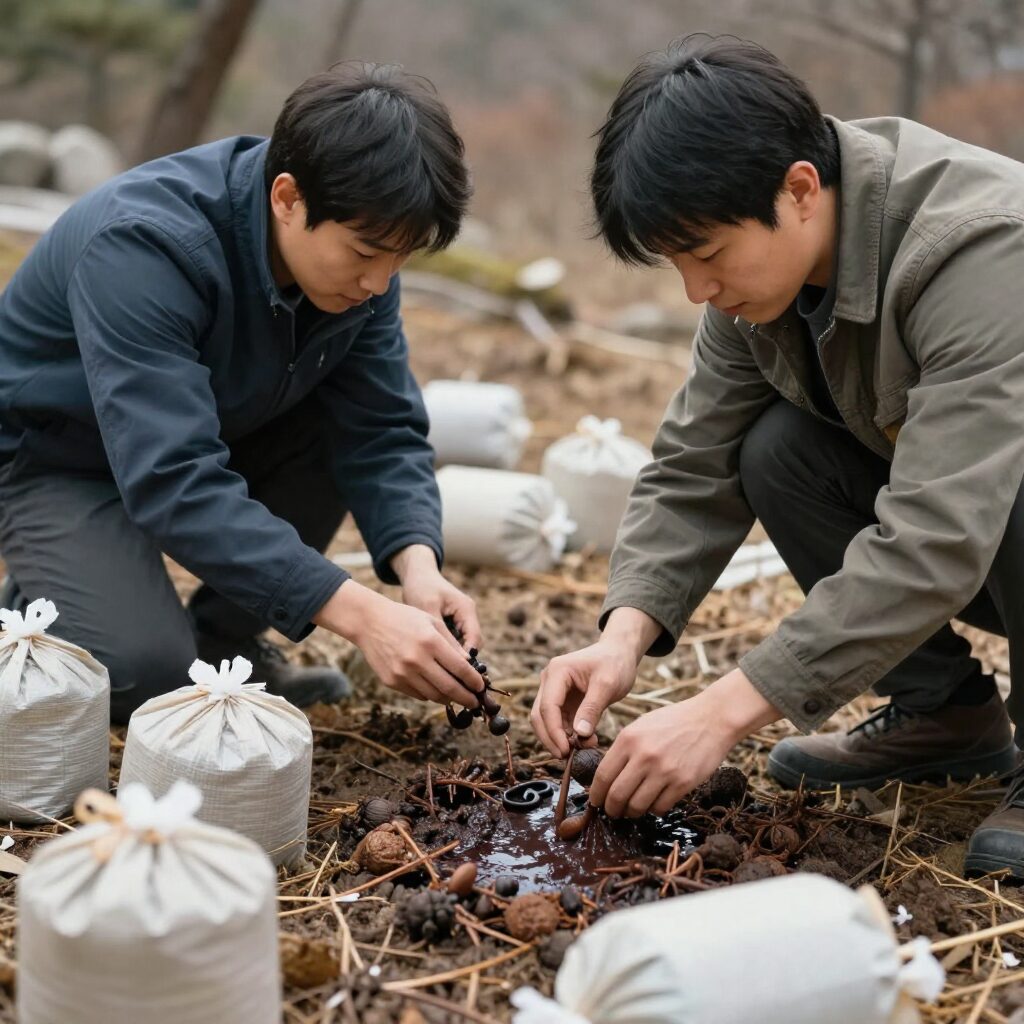 지리산 고로쇠물 수액 채취 현장과 병 포장