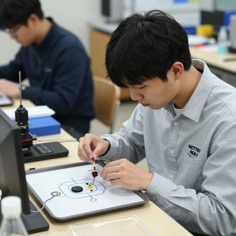 그래핀 신재생 에너지 실험 키트로 전기 회로 실험하는 모습