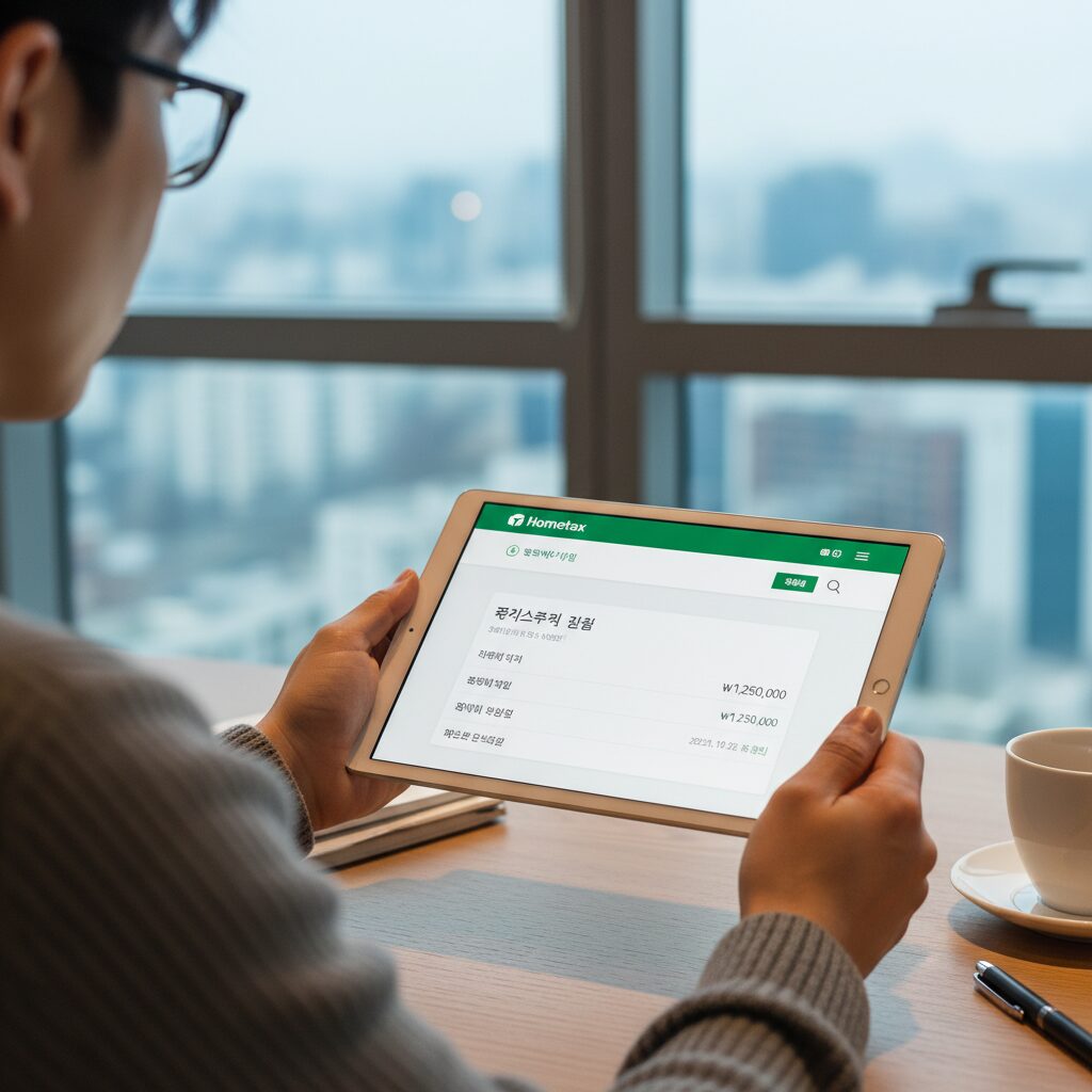 홈택스 화면에서 국세환급금 조회 메뉴와 지급 상태 확인하는 모습