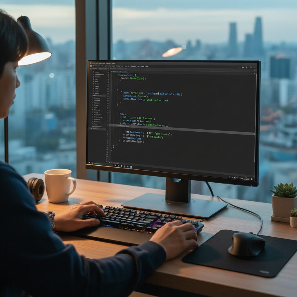 자바스크립트 코드 에디터에 undefined 체크 예제가 작성된 화면