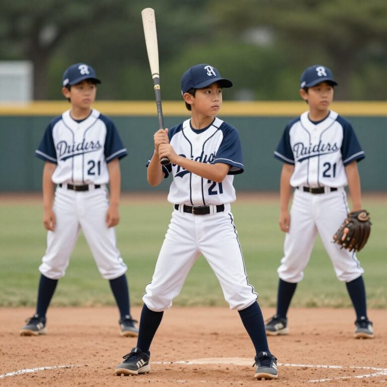 아이들이 야구점퍼를 입고 청바지와 함께 캐주얼하게 포즈를 취한 모습