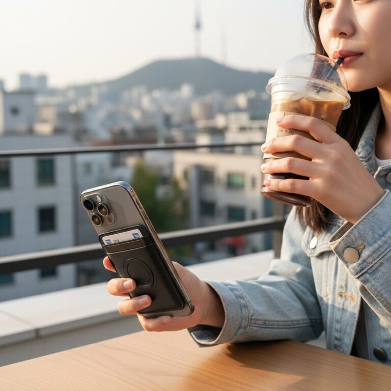 맥세이프 카드지갑이 아이폰에 부착된 모습
