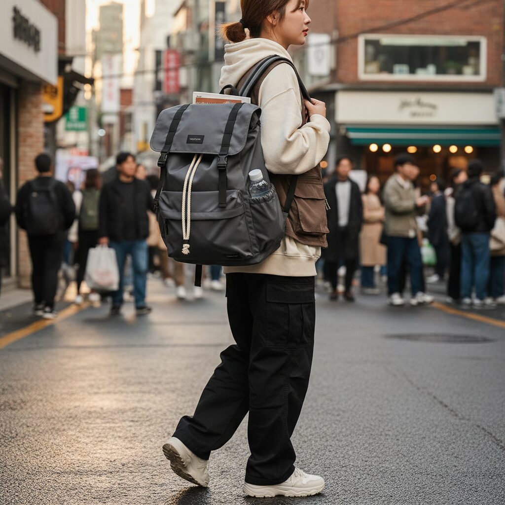 네이키드니스 플랩 스트링 백팩 실물 사진