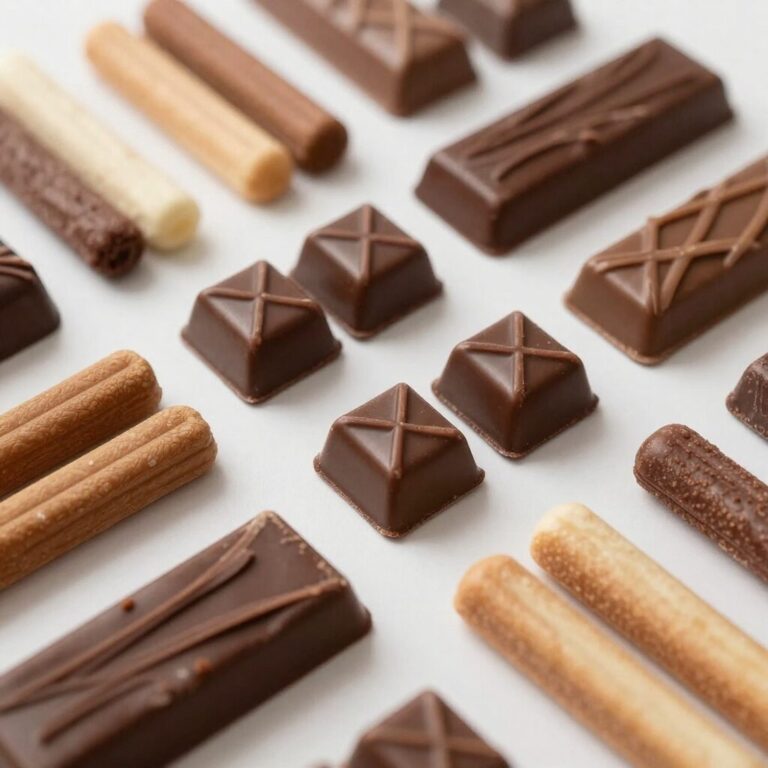 개별 포장된 다양한 맛의 수제 초콜릿 스틱이 정리되어 있는 모습