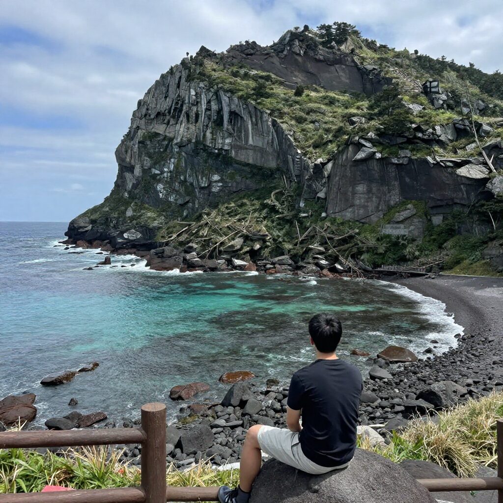서귀포 산방산과 앞바다의 풍경