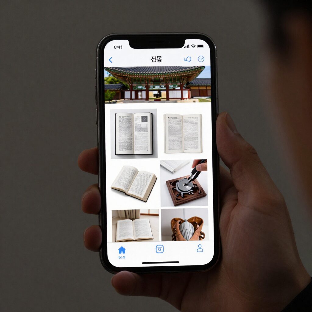 스마트폰으로 전공책 페이지를 스캔하는 손