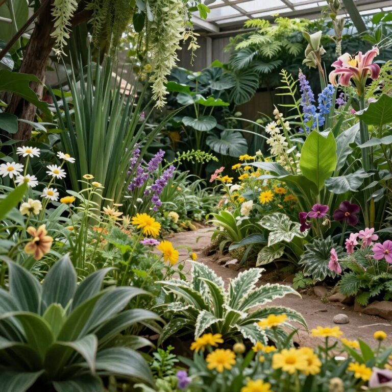 서울식물원 지중해관 내부의 푸르른 식물과 꽃들