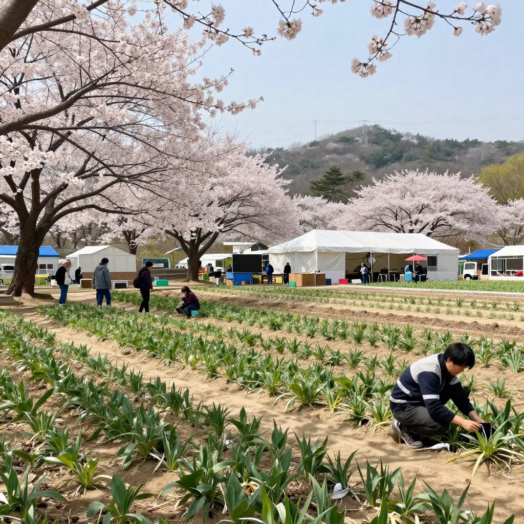 봄날 햇살을 받는 춘천 주말농장 전경