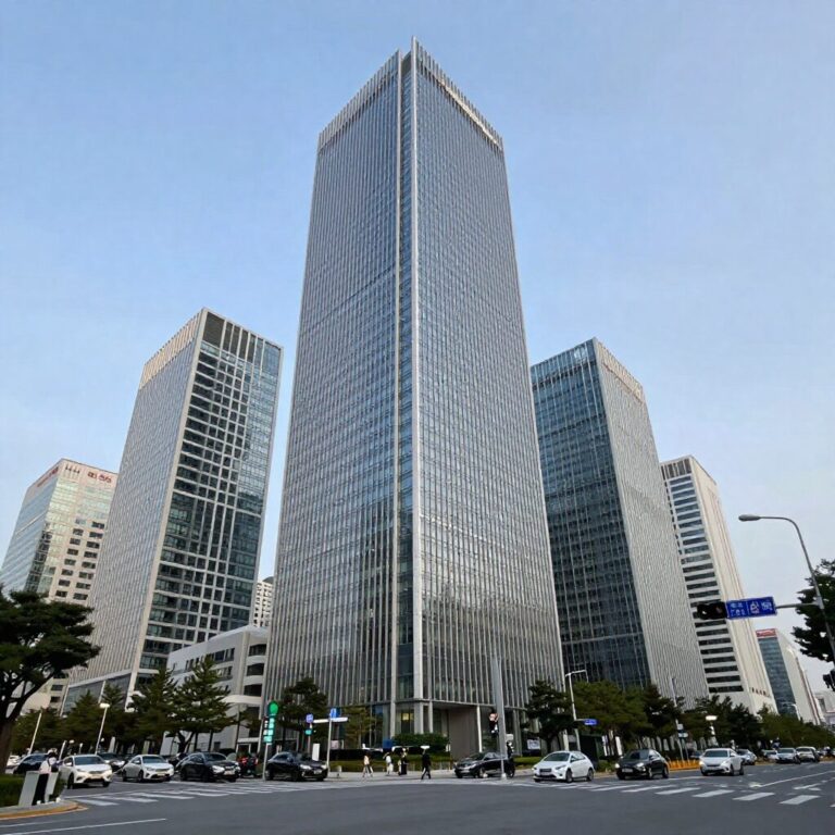 도쿄의 고층 주상복합 아파트와 현대적 사무실 건물들로 가득한 도시 풍경