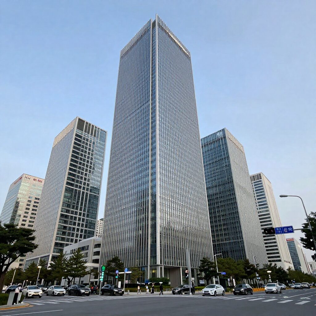 도쿄의 고층 주상복합 아파트와 현대적 사무실 건물들로 가득한 도시 풍경