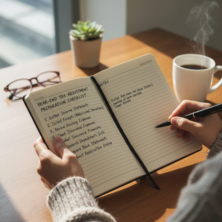 연말정산 준비 체크리스트가 적힌 노트와 펜