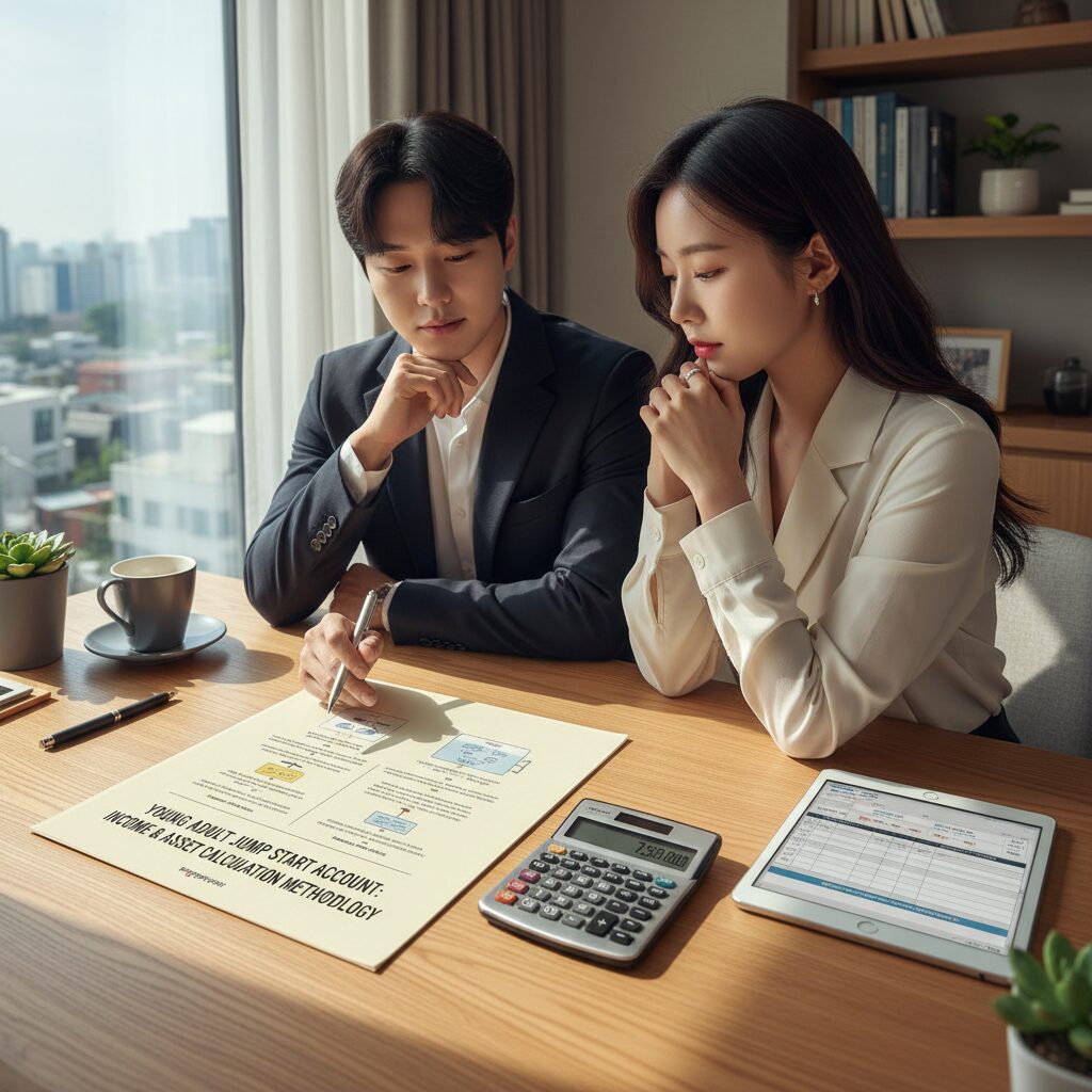 청년도약계좌 소득 자산 계산 방법을 설명하는 문서와 계산기
