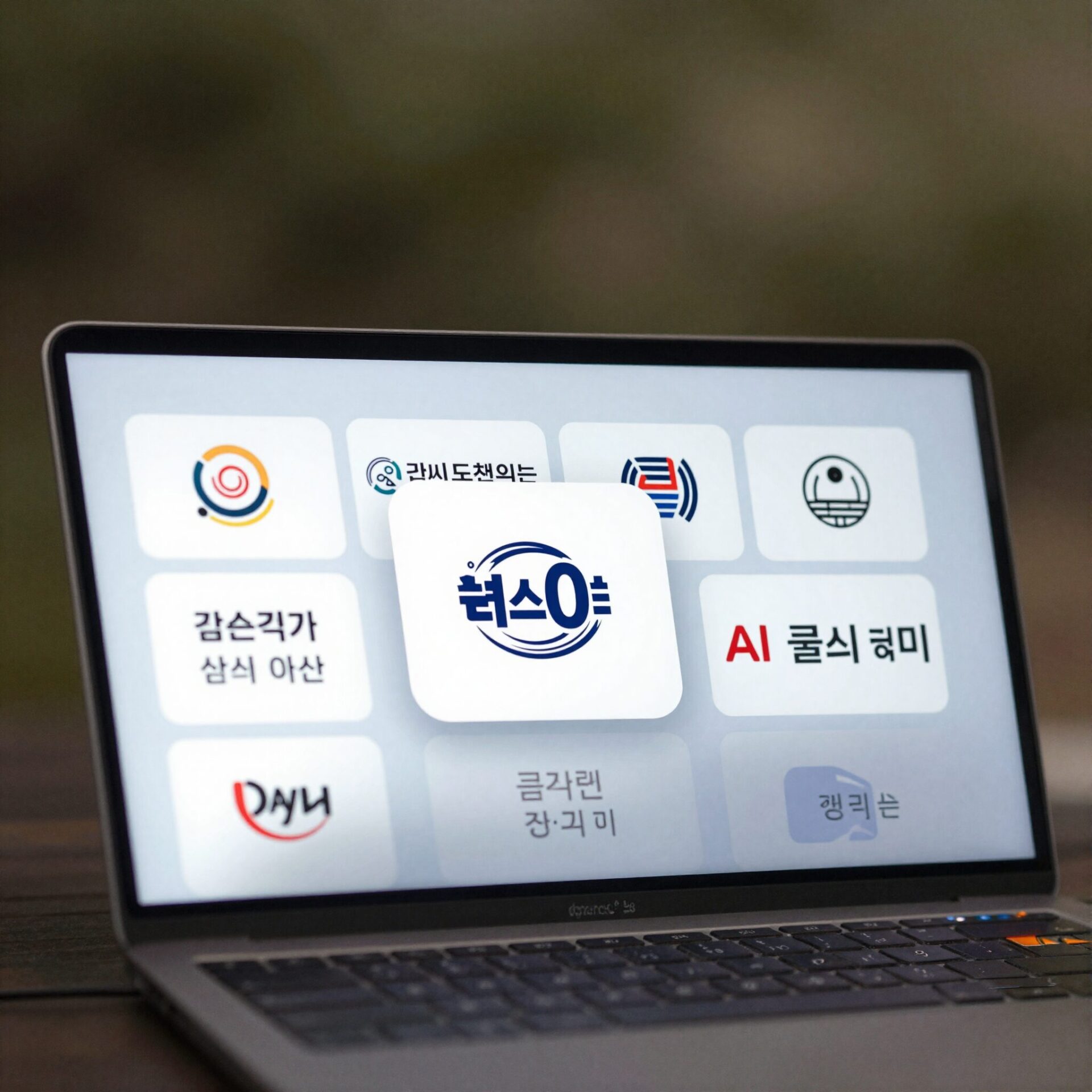 노트북 화면에 여러 AI 글쓰기 도구 로고가 떠 있는 모습