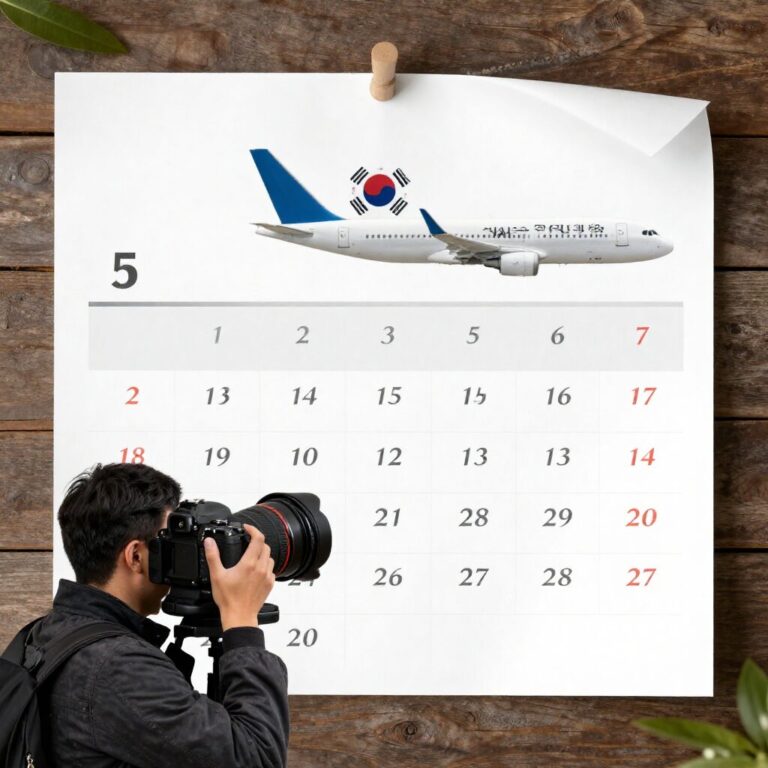 항공권 발권 시점 결정의 중요성을 보여주는 캘린더와 항공권 이미지